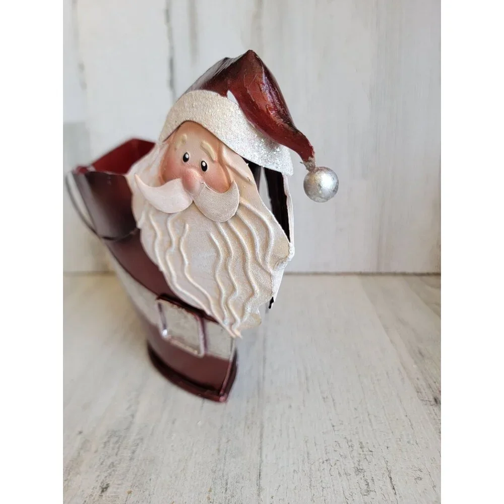 Pier 1 Santa tin‎ metal bucket holiday home decor Xmas figure